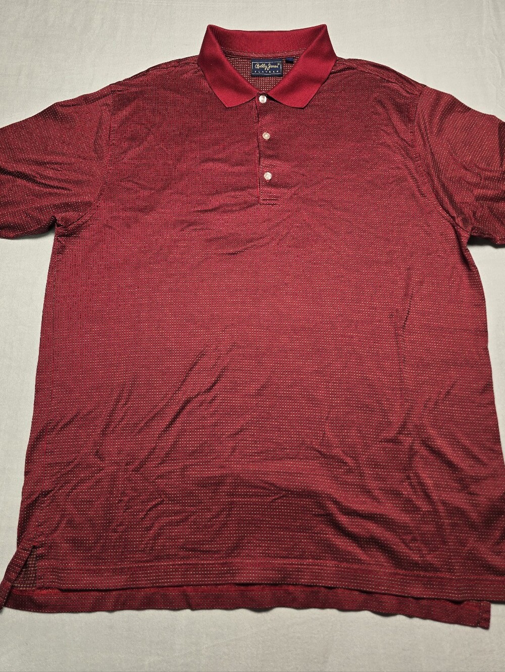 Bobby Jones Players Mens Large Red Golf Polo Shirt Micro Jacquard Grid Pattern